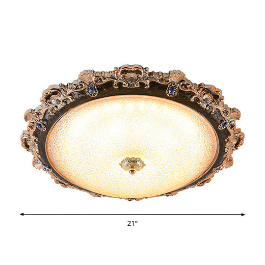 Farmhouse Seedy Glass Flush Lighting Fixture with Domed Shade - LED Brown Ceiling Flush in Warm/White Light (15"/16.5"/21" Width)