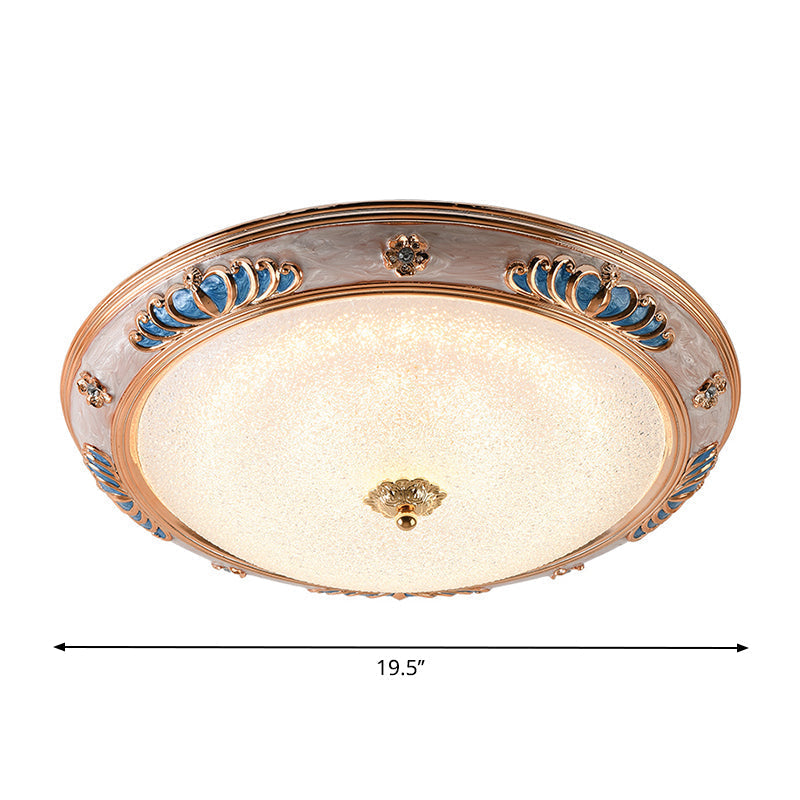 Frosted Glass Ceiling Lamp Fixture - Countryside Led Flush Lighting In Gold Warm/White Light