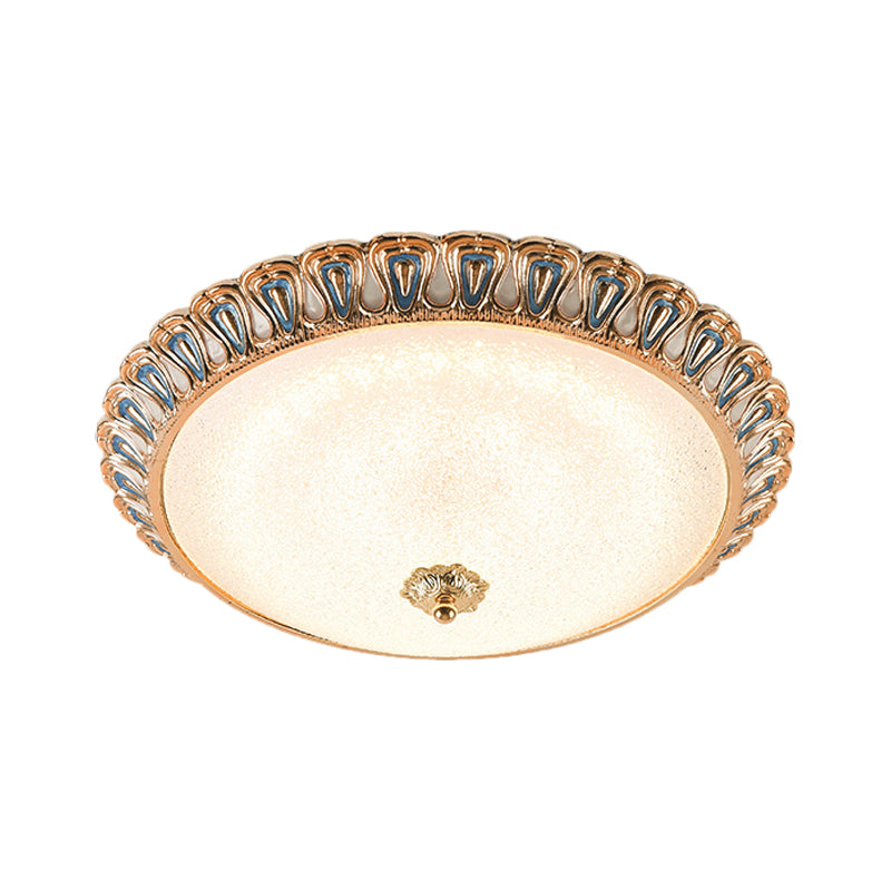 Farmhouse LED Flush Mounted Light with Glass Dome Shade in Gold, for Bedroom - Warm/White Light Options - Multiple Sizes Available