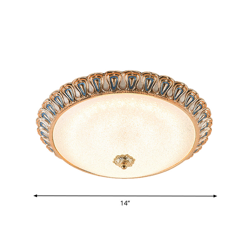 Farmhouse LED Flush Mounted Light with Glass Dome Shade in Gold, for Bedroom - Warm/White Light Options - Multiple Sizes Available