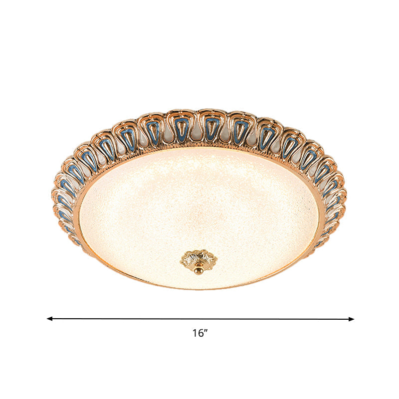 Farmhouse LED Flush Mounted Light with Glass Dome Shade in Gold, for Bedroom - Warm/White Light Options - Multiple Sizes Available