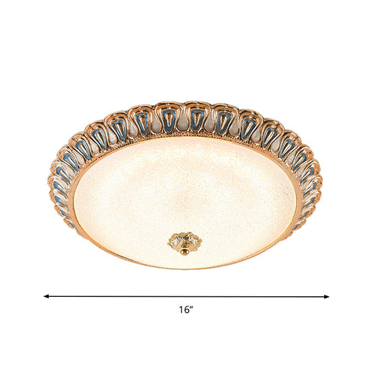 Farmhouse LED Flush Mounted Light with Glass Dome Shade in Gold, for Bedroom - Warm/White Light Options - Multiple Sizes Available