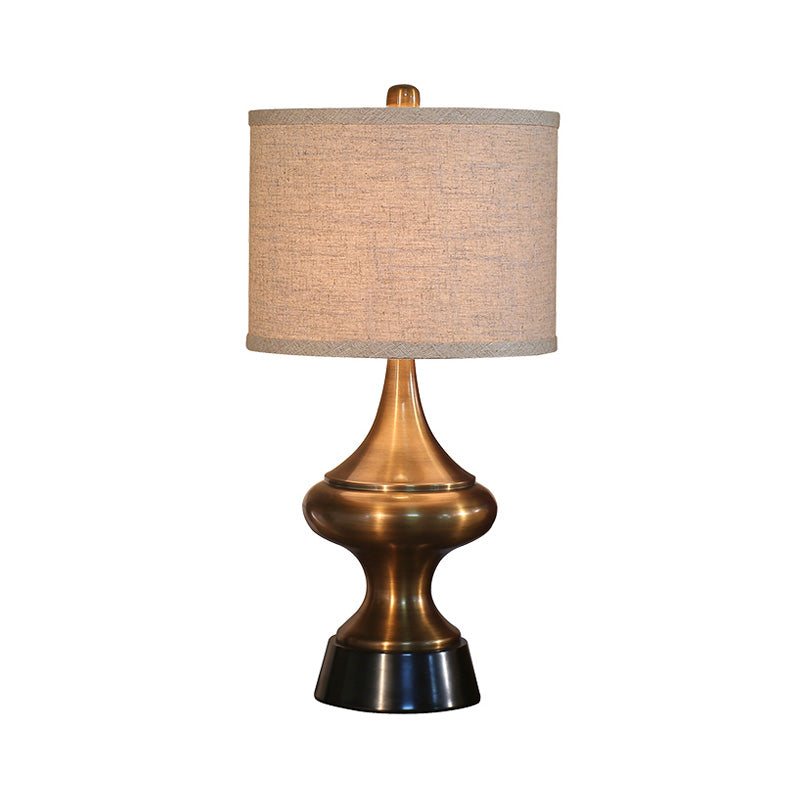 Vintage Style Bronze/Nickel Drum Shaped Desk Light With Fabric Shade - Ideal Guest Room Night Table