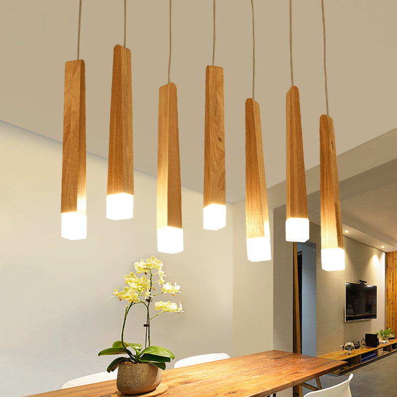 Wooden Led Pendant Light For Dining Room - Matchstick Design With Diffuser Warm/White 1/5/7-Light