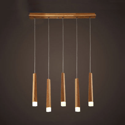 Wooden Led Pendant Light For Dining Room - Matchstick Design With Diffuser Warm/White 1/5/7-Light