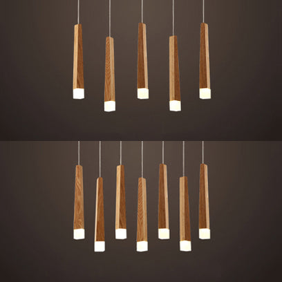 Wooden Led Pendant Light For Dining Room - Matchstick Design With Diffuser Warm/White 1/5/7-Light