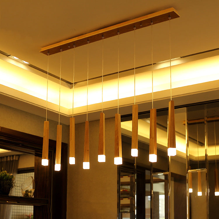 Wooden Led Pendant Light For Dining Room - Matchstick Design With Diffuser Warm/White 1/5/7-Light