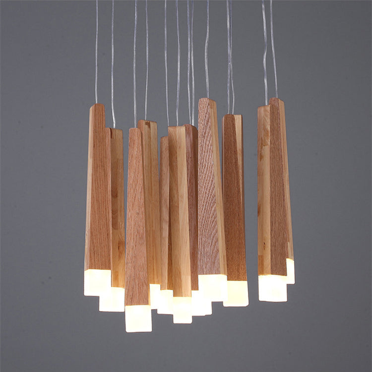 Wooden Led Pendant Light For Dining Room - Matchstick Design With Diffuser Warm/White 1/5/7-Light