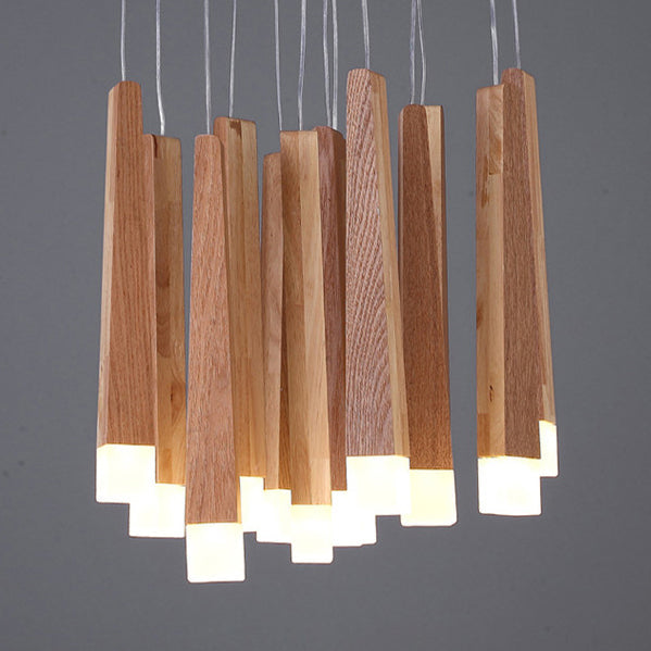 Wooden Led Pendant Light For Dining Room - Matchstick Design With Diffuser Warm/White 1/5/7-Light