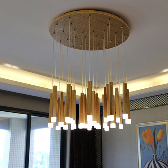 Wooden Led Pendant Light For Dining Room - Matchstick Design With Diffuser Warm/White 1/5/7-Light