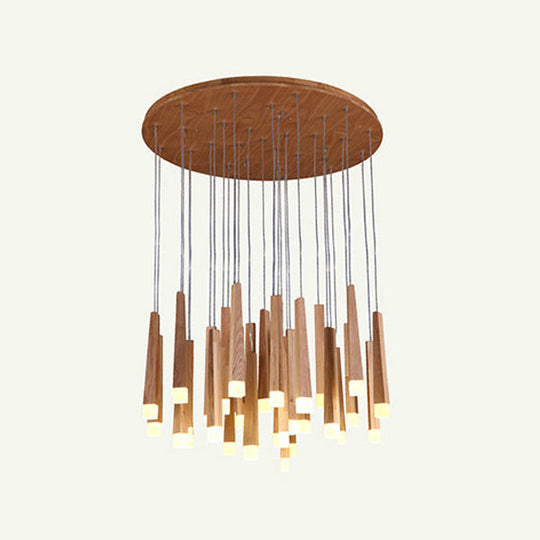 Wooden Led Pendant Light For Dining Room - Matchstick Design With Diffuser Warm/White 1/5/7-Light