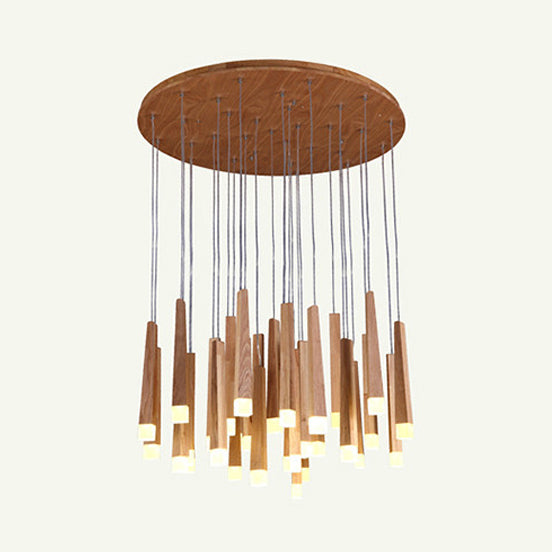 Wooden Led Pendant Light For Dining Room - Matchstick Design With Diffuser Warm/White 1/5/7-Light