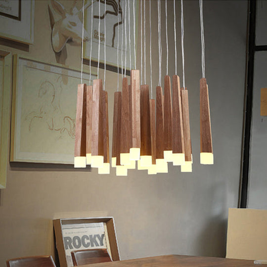 Wooden Led Pendant Light For Dining Room - Matchstick Design With Diffuser Warm/White 1/5/7-Light