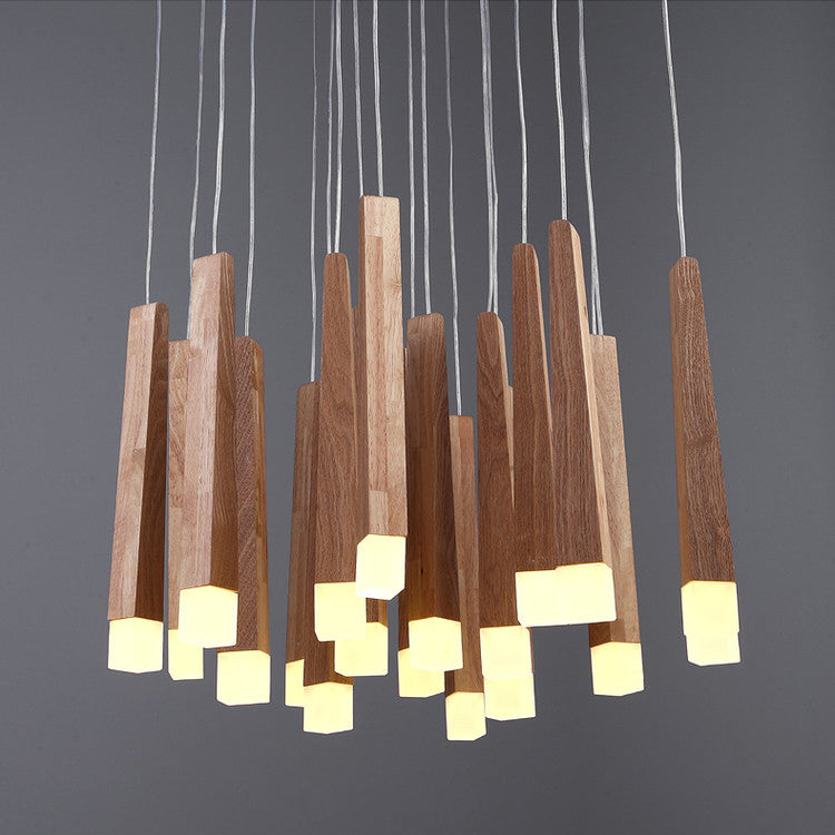 Wooden Led Pendant Light For Dining Room - Matchstick Design With Diffuser Warm/White 1/5/7-Light