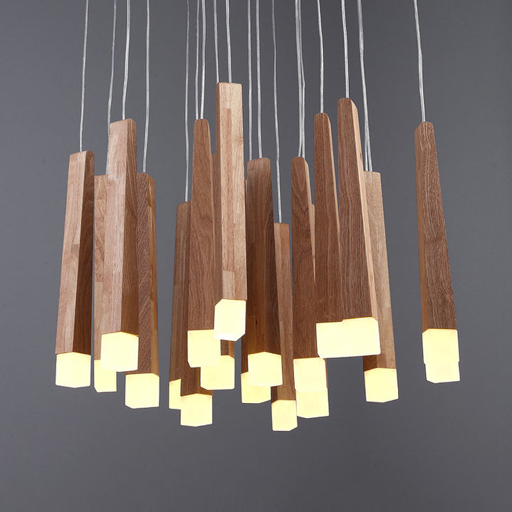 Wooden Led Pendant Light For Dining Room - Matchstick Design With Diffuser Warm/White 1/5/7-Light