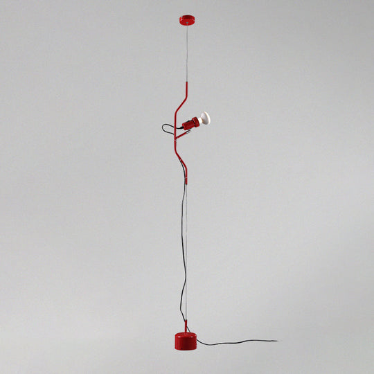 Modern Style Metallic Adjustable Line Hanging Light - 1-Light Spot In Red/White For Living Room