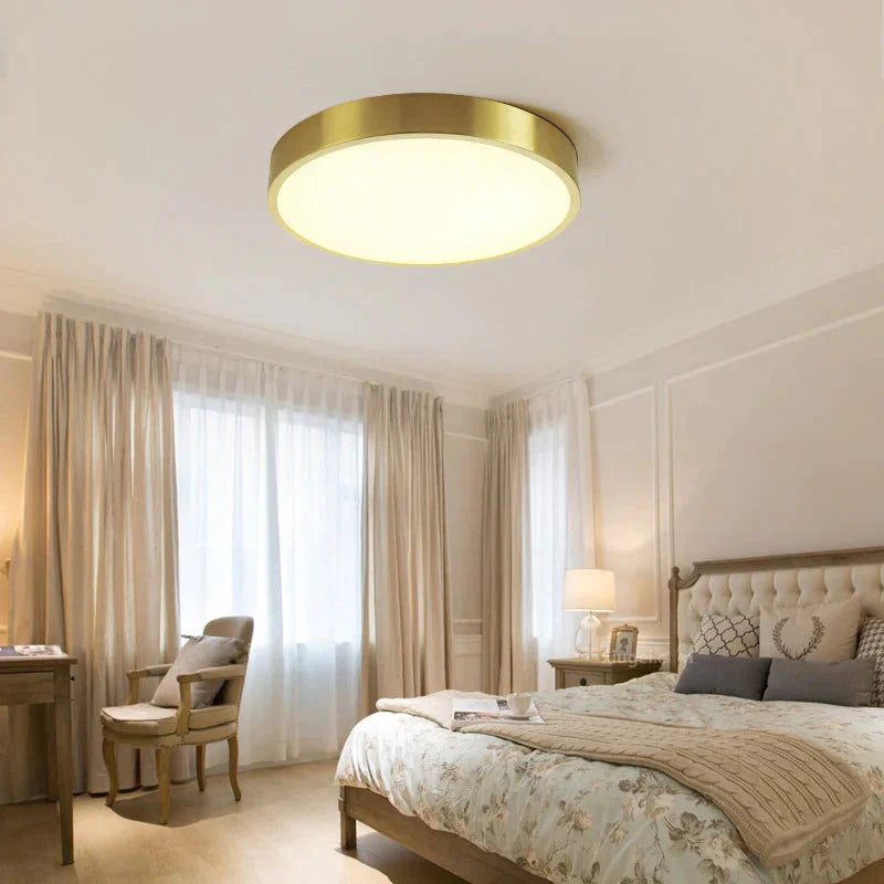 Simple Modern Nordic Corridor Copper Round Led Ceiling Lamp