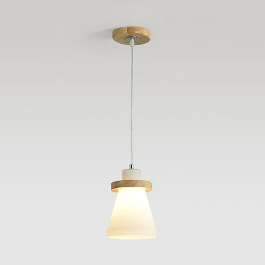 White Tapered Shade Hanging Lamp With Round Canopy - Elegant Milk Glass Pendant Lighting For Office