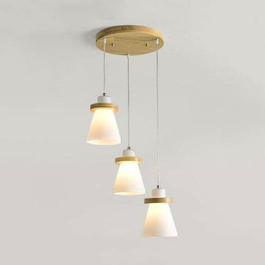 White Tapered Shade Hanging Lamp - Simple Style Milk Glass Pendant Lighting for Office