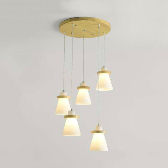 White Tapered Shade Hanging Lamp With Round Canopy - Elegant Milk Glass Pendant Lighting For Office