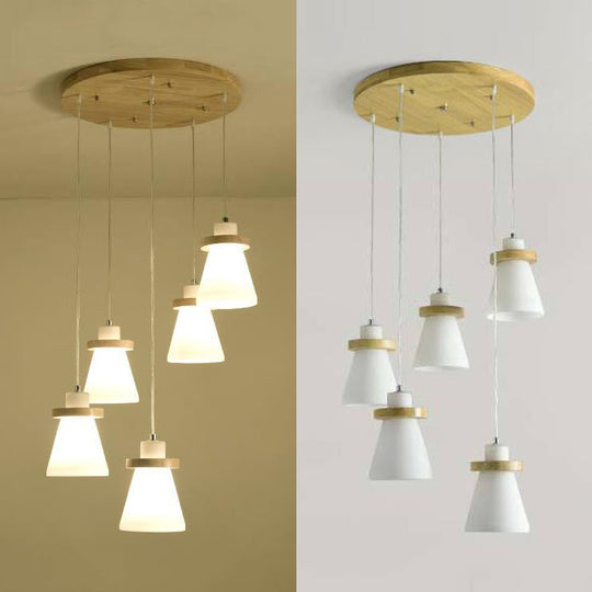 White Tapered Shade Hanging Lamp With Round Canopy - Elegant Milk Glass Pendant Lighting For Office