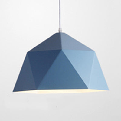 Macaron Style Polyhedral Pendant Light: Metallic Hanging Lamp For Cloth Shop Blue / 10