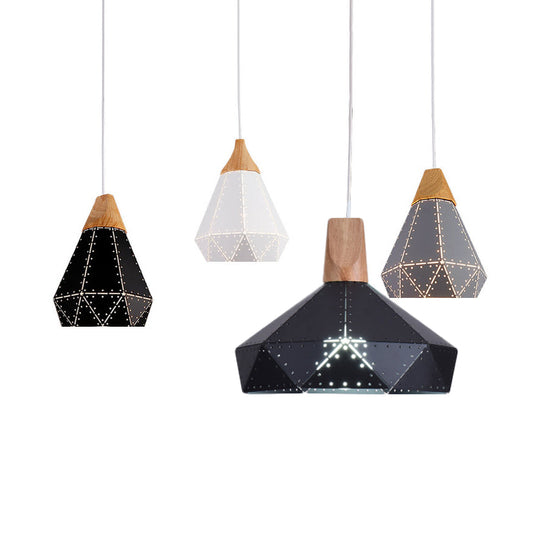 Modern Monochrome Pendant Light - Metallic Diamond Shape in Black/Grey/White - 1 Light – Ideal for Kitchen or Stairway