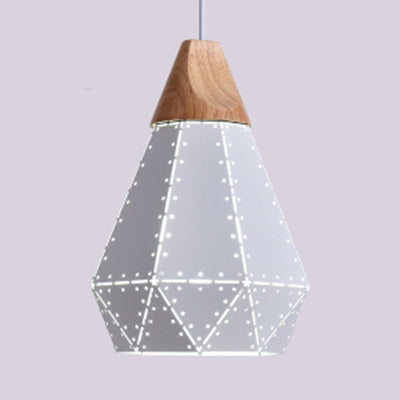 Modern Monochrome Pendant Light - Metallic Diamond Shape in Black/Grey/White - 1 Light – Ideal for Kitchen or Stairway