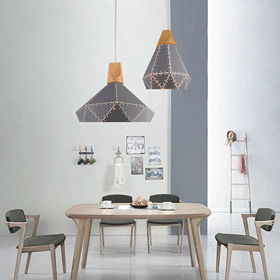 Modern Monochrome Pendant Light - Metallic Diamond Shape in Black/Grey/White - 1 Light – Ideal for Kitchen or Stairway