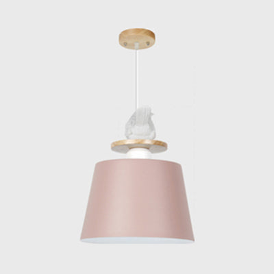 Macaron Pendant Light with Bird Deco for Kid's Bedroom - Aluminum Shade, 1 Bulb Hanging Lamp