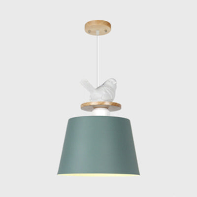 Macaron Pendant Light with Bird Deco for Kid's Bedroom - Aluminum Shade, 1 Bulb Hanging Lamp