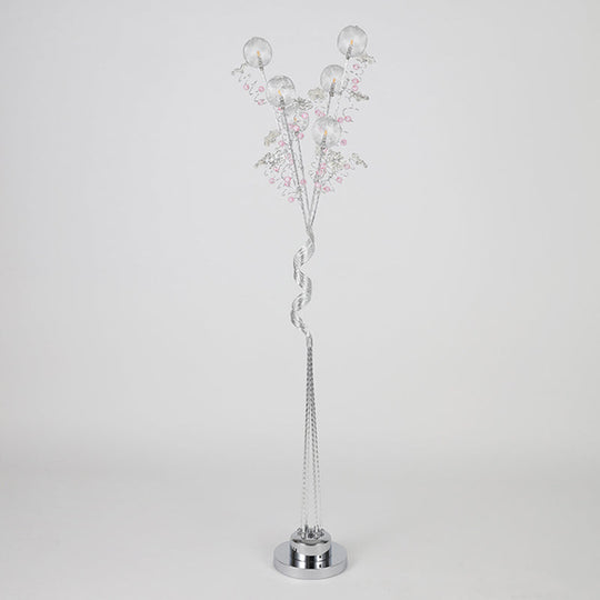 Aluminum Tree Shaped Led Floor Reading Lamp With Orb Detail In Pink/Silver Warm/White Light -