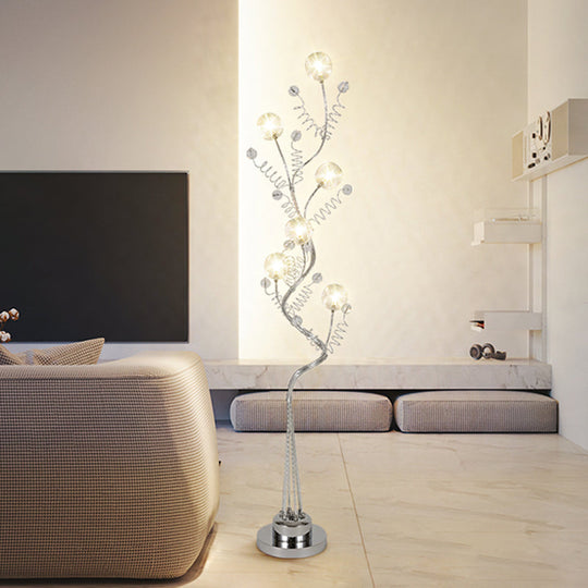 Aluminum Tree Shaped Led Floor Reading Lamp With Orb Detail In Pink/Silver Warm/White Light -