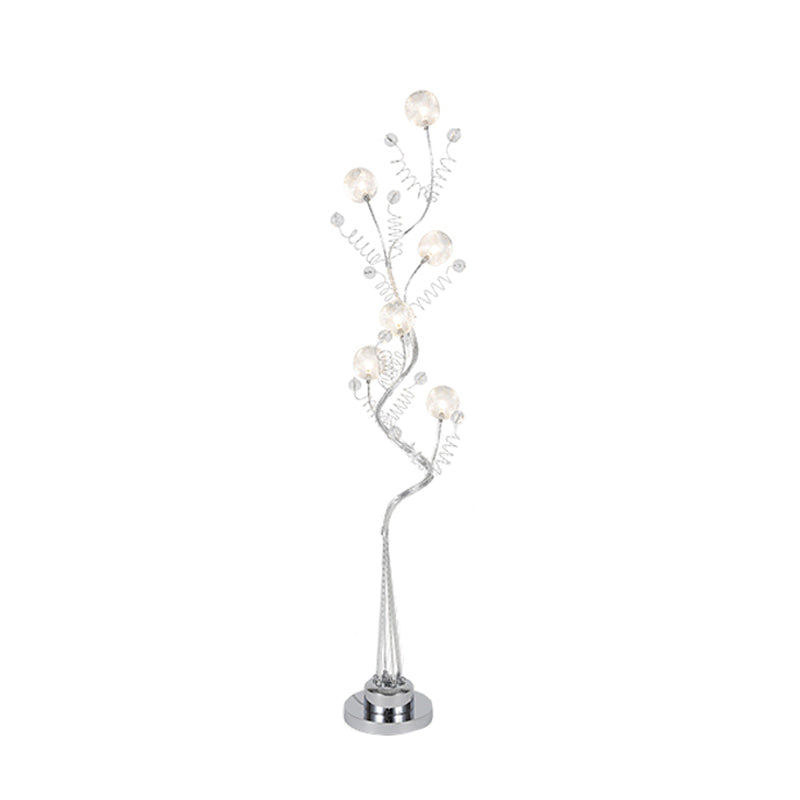 Aluminum Tree Shaped Led Floor Reading Lamp With Orb Detail In Pink/Silver Warm/White Light -