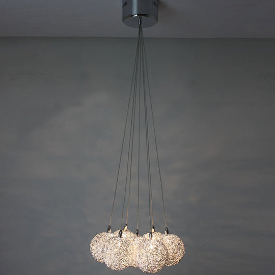 Global Pendant Lighting With 7 Aluminum Led Bulbs In Warm/White Light - White-Silver Decorative