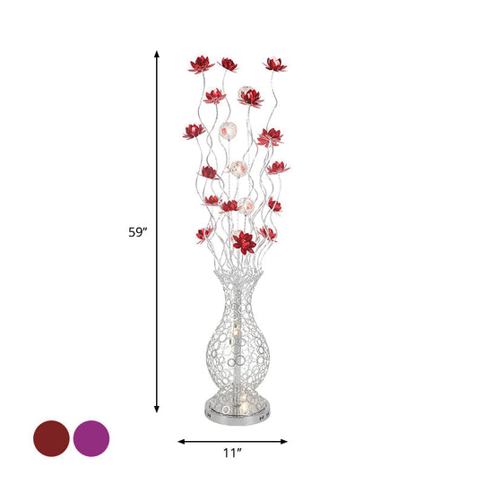 Aluminum Floor Lamp With Decorative Led Vase Shape Stand-Up Design Blossom And Ball Details