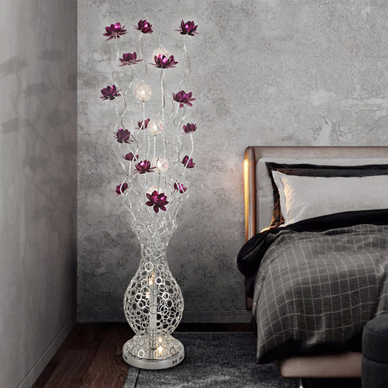 Aluminum Floor Lamp With Decorative Led Vase Shape Stand-Up Design Blossom And Ball Details