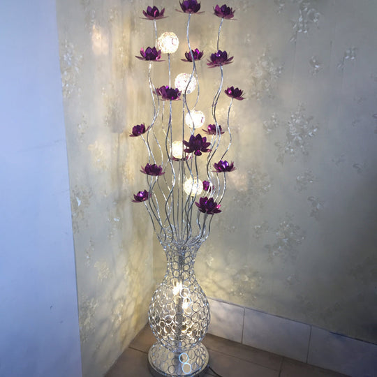 Aluminum Floor Lamp With Decorative Led Vase Shape Stand-Up Design Blossom And Ball Details