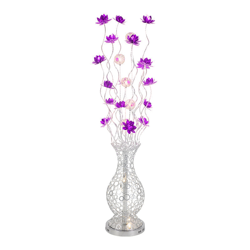 Aluminum Floor Lamp With Decorative Led Vase Shape Stand-Up Design Blossom And Ball Details