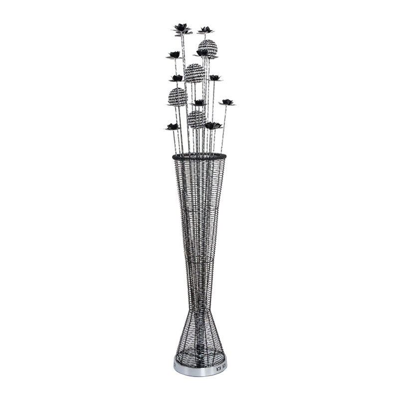 Aluminum Led Standing Lamp- Black-Silver Decorative Tapered Design For Reading With Bloom And Ball