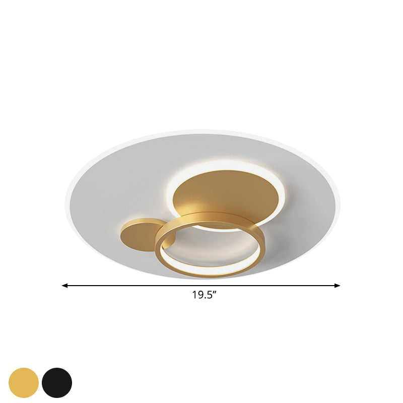 Circle Flush Mounted Led Light Fixture - 16/19.5 Diameter Simple Metal Design Black/Gold Finish