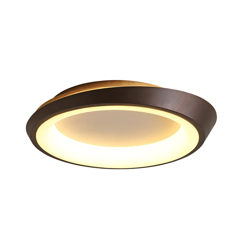 Modern Round Metallic Led Flush Mount Bedroom Light In Gold/Coffee With Warm/White Glow