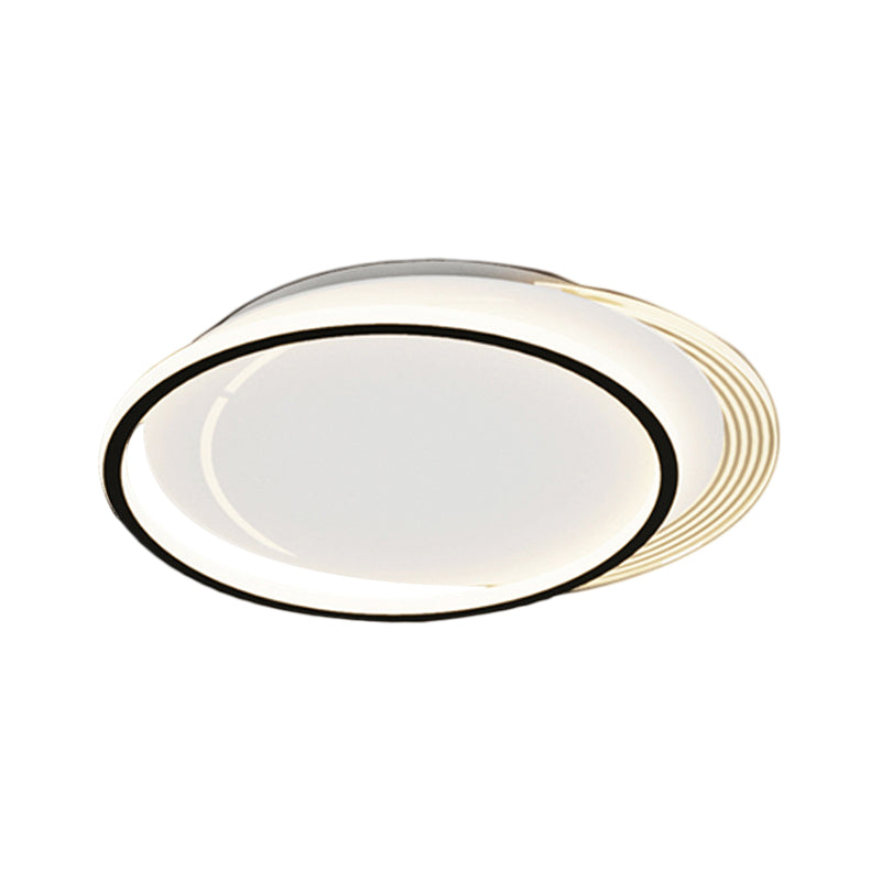 Metallic Circle Flush Mount Led Ceiling Light In Black-White For Bedroom