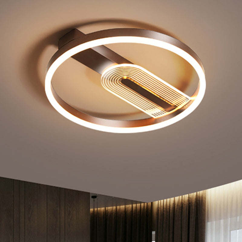 Modern Gold/Coffee Circle Frame Flush Mount Led Lamp Fixture With Warm/White Light