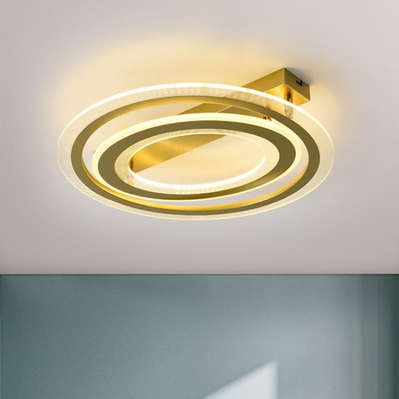 Gold Metal Dual Ring Flush Led Ceiling Light For Bedroom - 16/19.5 Wide