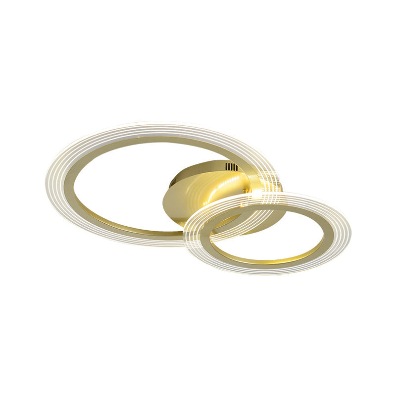 Modern Gold Led Bedroom Ceiling Lamp With Dual Rings - 16/18 Wide