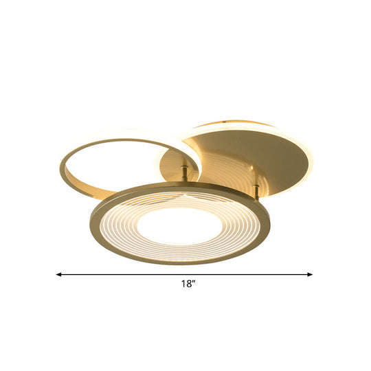 Modern Metallic LED Semi Flush Light Fixture - Gold, 18"/21.5" Width