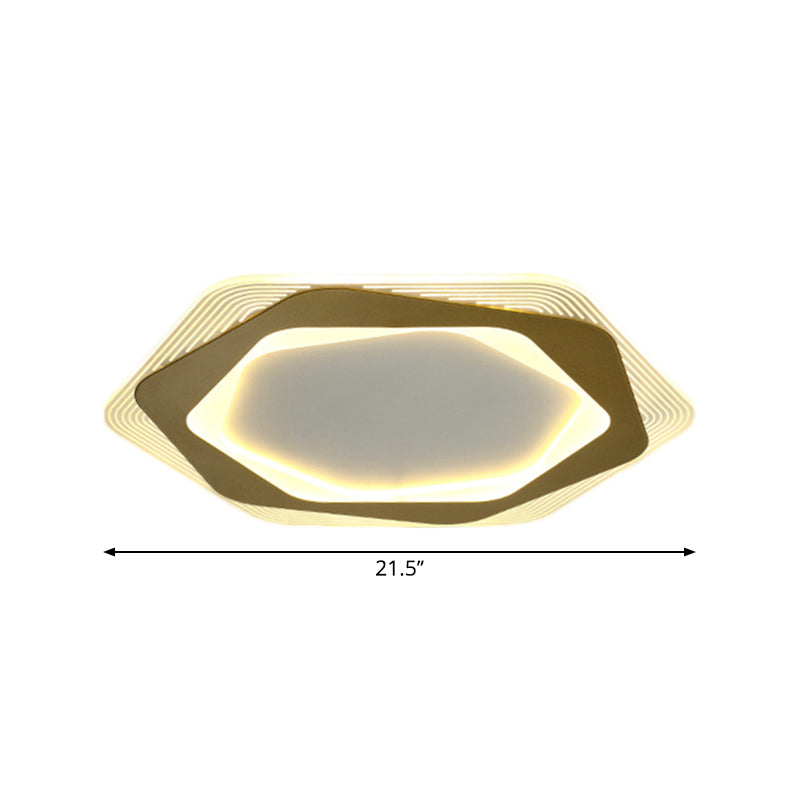 Modern Gold Metal Flush Mount Ceiling Light: Hexagon/Pentagon Shape Led 18/21.5 Width - Perfect For