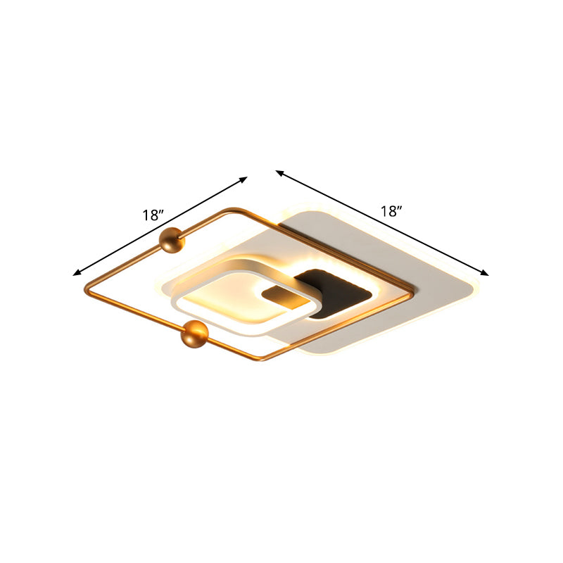 Modern White And Gold Led Bedroom Ceiling Flush Mount Fixture With Warm/White Light