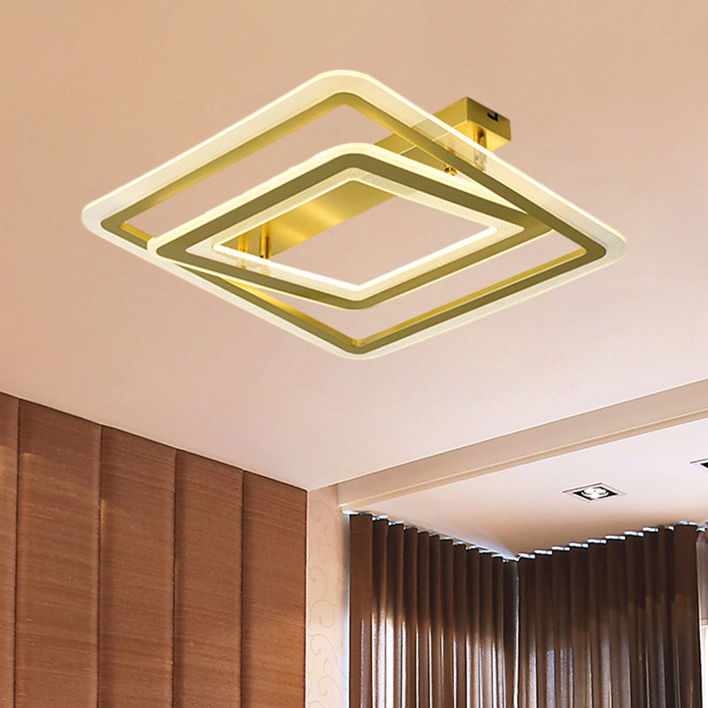 Square Frame Flush Mount Lamp Simple Metal Led Bedroom Light In Gold - 16/19.5 / 16